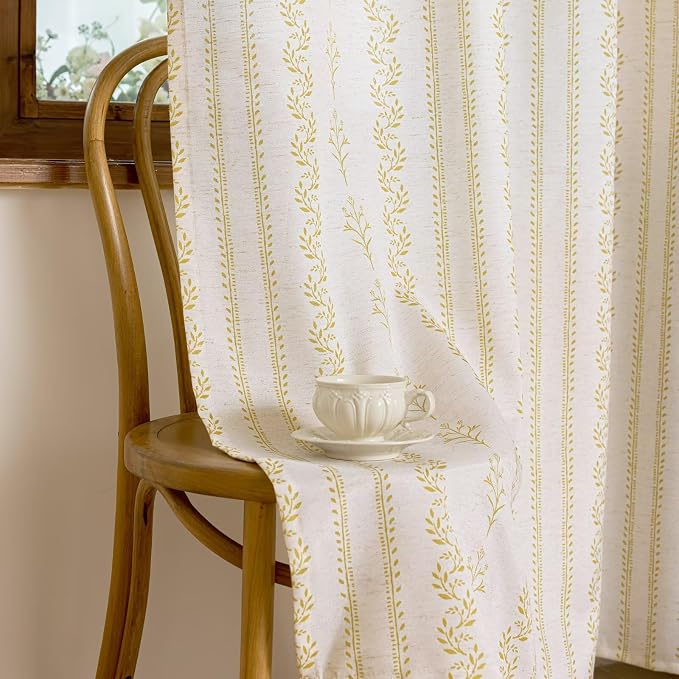 BGment Mustard Yellow Vintage Floral Linen Curtains - Image 8