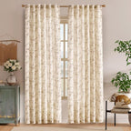 Taupe Vintage Floral Linen Curtains Farmhouse 50W X 84L 2 Panels | Elisa Series - Image 2