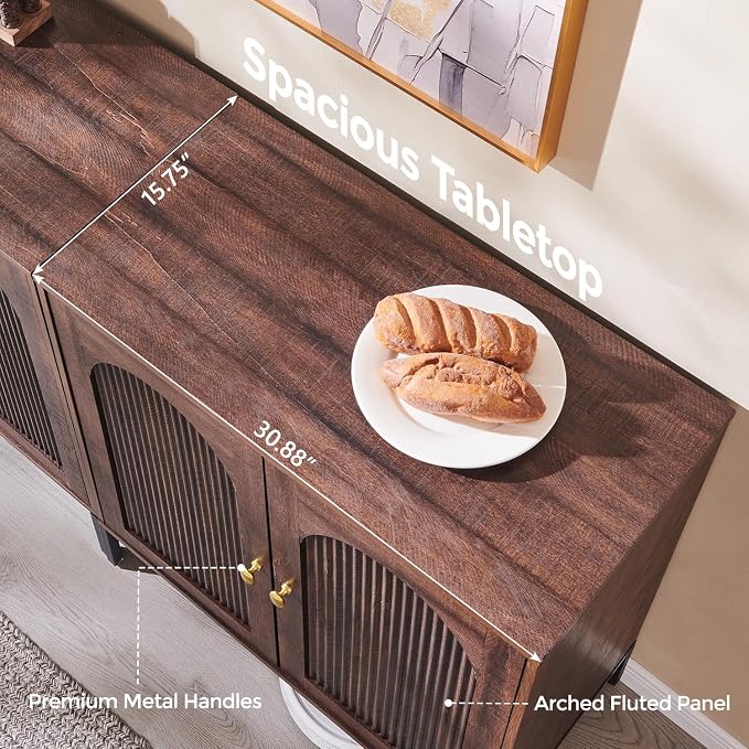 IFBUY Modern Sideboard Buffet Cabinet, 92.63" W Fluted Arched Buffet Cabinet - Image 6