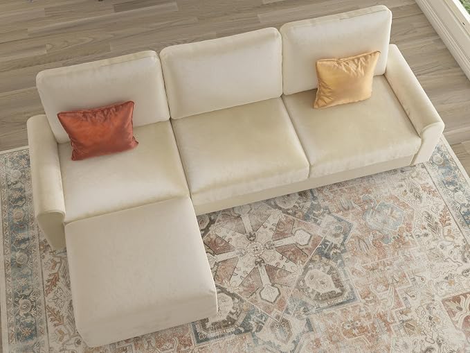 EASE MOOSE Large Seat Velvet L-Shaped Sofa, Soft 4 Seat Couch - Image 4