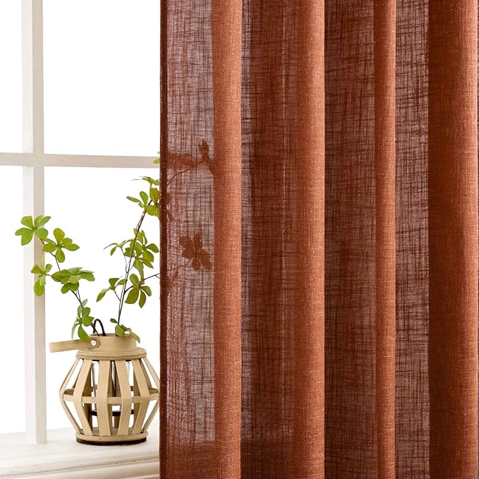 MIULEE Burnt Orange Fall Linen Curtains 52x108 Inches - Image 5
