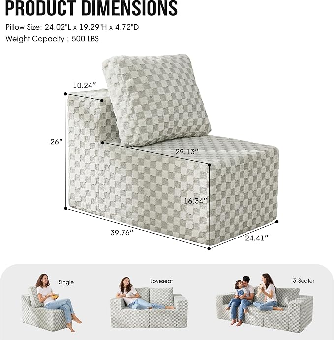 Single Sofa 1 Seat Couch with Deep Seat Memory Foam Cloud Chair with Pillows - Image 2