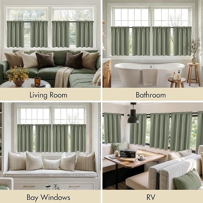 MIULEE Set of 4 Sage Green 45 Inch Short Blackout Kitchen Window Curtains | - Image 6