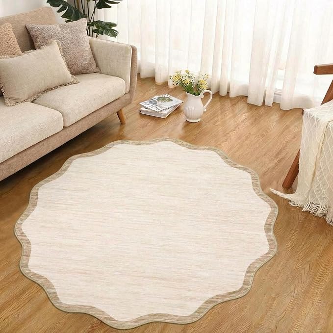 GarveeHome Scalloped Round Area Rugs 4ft Washable Small Non-Slip | Soft Boho by GarveeHome