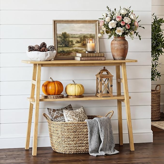 39.4" Solid Bamboo Entryway Console Table, Sofa Table Behind Couch, Narrow by Alifewithtasteandstyle
