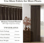 90 Inch Dark Chocolate Linen Pinch Pleat Memory Shaped Semi Sheer Curtains | - Image 4