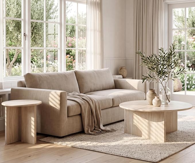 HNY Coffee Table and End Table Set of 2 Modern Round Nesting Coffee Table Faux - Image 2
