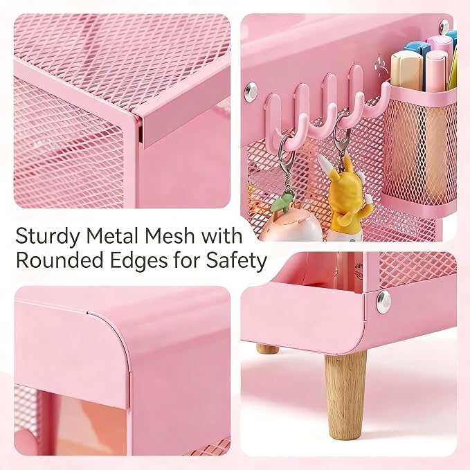 SYKIARIOL Kids Nightstand for Girls, Metal Bedside Table - Image 5