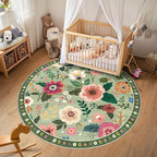RELEANY Floral Washable Round 8ft Area Rug LightGreen | Flower Carpet Print - Image 9