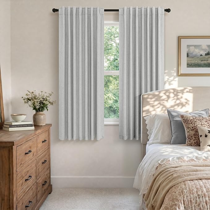 Pitalk 63 Inch Length Curtains for Living Room Black Out 2 Panel Faux Linen - Image 2