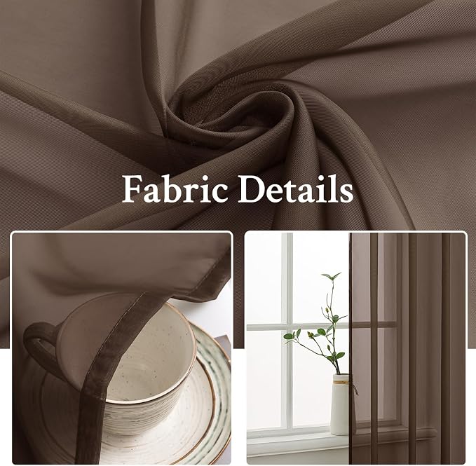 MIULEE Chocolate Brown Sheer Curtains 54 X 108 Inches, 2 Panels | Voile Drapes - Image 3