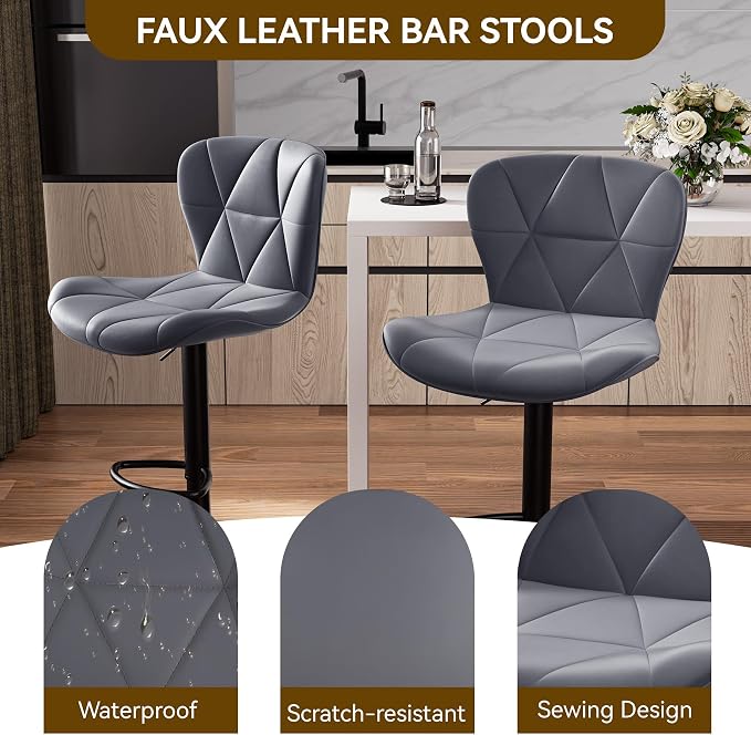 Nalupatio Modern Bar Stools Set of 4, Adjustable Faux Leather Upholstered - Image 3