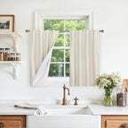 Full Blackout Linen Kitchen Window Curtains 36 Inches Long, Ivory | Privacy by LAMIT