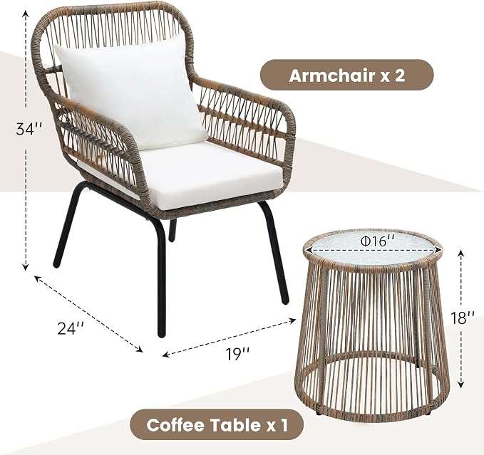 wildformers 3 Pieces Rattan Wicker Bistro Set, Outdoor Conversation Set - Image 6