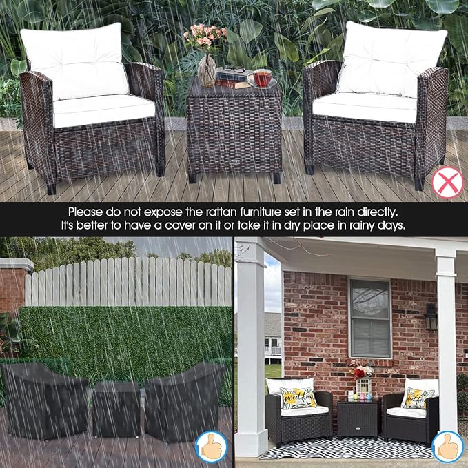 COSTWAY 3PCS Patio Furniture Set, PE Rattan Wicker Sofa w/Washable Cushion and - Image 9
