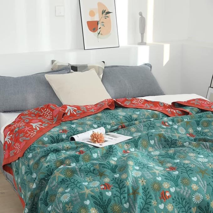 LUTBM Boho Throw Blanket for Bed 100% Cotton Ultra Soft Rustic Quilt Summer - Image 3