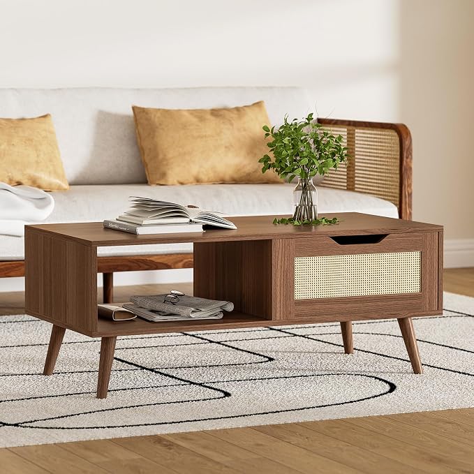 DIYART Brown Rattan Coffee Table, Mid Century Modern - Image 4