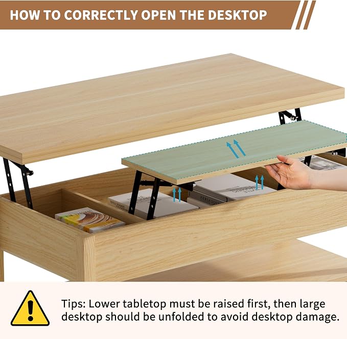 SYESWAY 42'' Lift Top Coffee Table, 4-in-1 Multifunctional Lift Coffee Table - Image 7