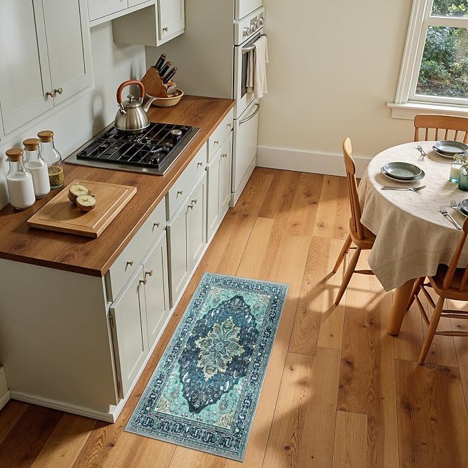 RELEANY Washable Area Rug, Small 2'x4', Teal | Non-Slip, Water Repellent - Image 2