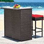 Tangkula Patio Bar Set, 3 Piece Outdoor Rattan Wicker Bar Set - Image 4