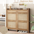 HOKYHOKY Large Rattan Shoe Storage Cabinet - Image 4