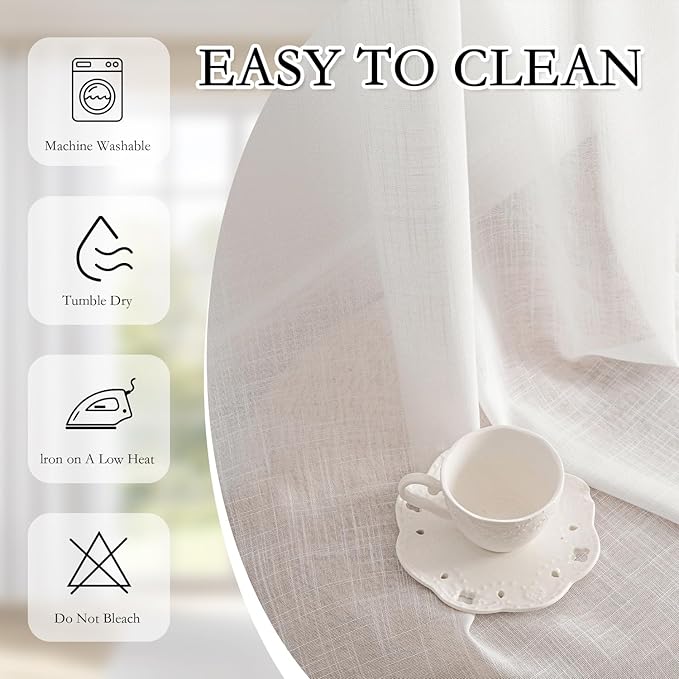 MYSKY HOME Floor to Ceiling Curtains 108 Inches Long White Semi Sheer Sliding - Image 7