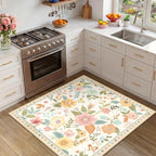 RELEANY Floral Washable Square 5ft Area Rug Beige/White/Orange | Flower Carpet - Image 2