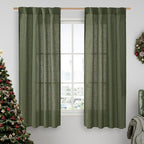 Olive Green Linen Semi Sheer Curtains 63 Inch by LAMIT