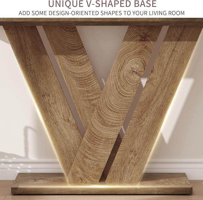 karlott 51 Inch Console Table, Modern V-Shaped Entryway Table, Wood Sofa Table - Image 7