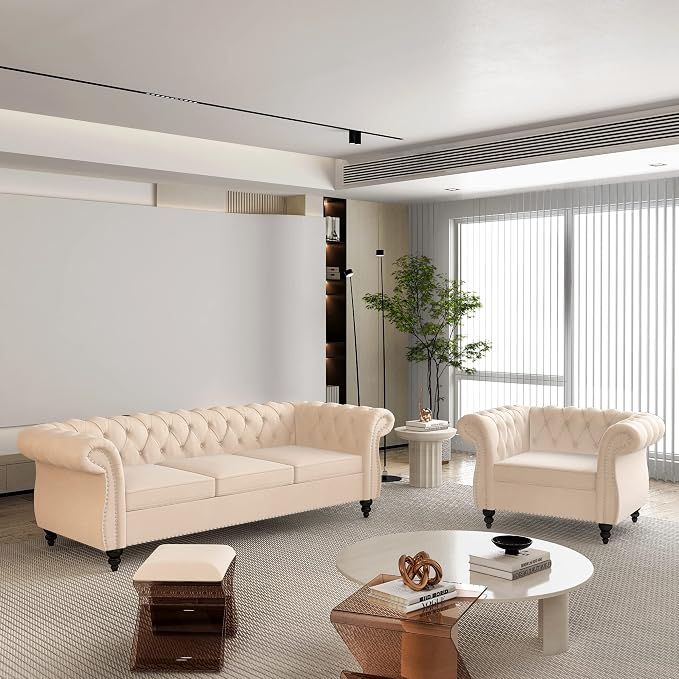 QHITTY 2 Piece Living Room Set, Sectional Chesterfield Sofa Chair Contemporary by QHITTYFurnitureLife
