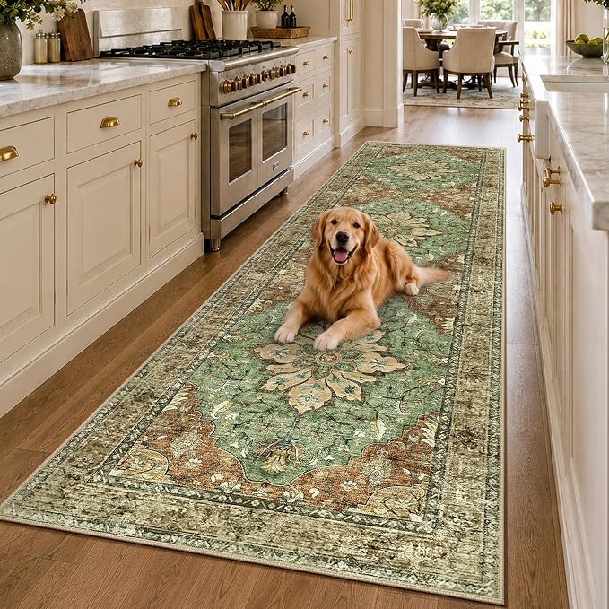 RELEANY Washable Area Rug, Runner 3'x10', Brick/Brown/Green | Non-Slip - Image 2