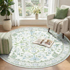 RELEANY Washable Area Rug, Round 4ft, Water Repellent, Pet Friendly, Vintage - Image 2