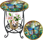 Cinnvoice Outdoor Side Table Round Small Mosaic Patio Accent Indoor End Plant by Cinnvoice