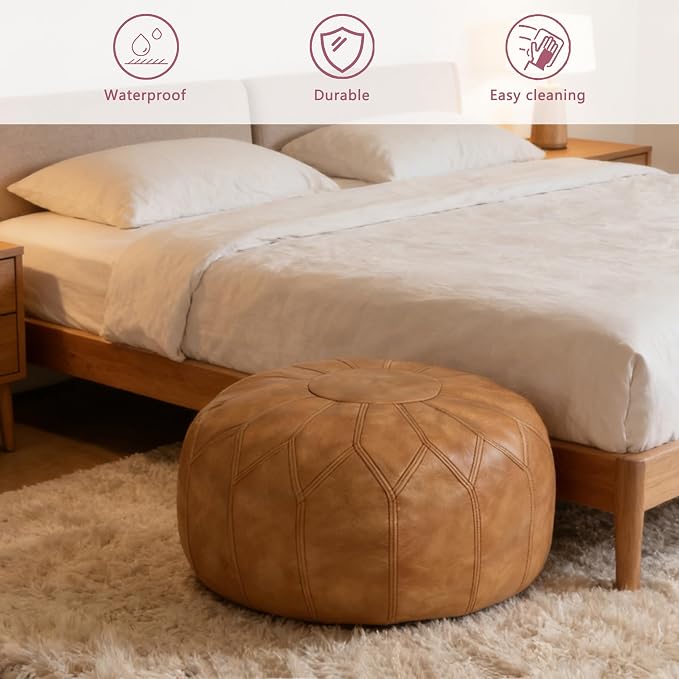 Thgonwid Unstuffed Moroccan Faux Leather Pouf Ottoman - Image 4