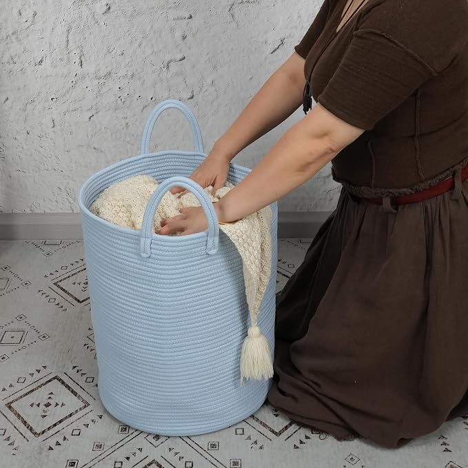 XUANGUO Cotton Rope Laundry Basket Hamper - Image 3