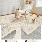 Area Rugs 9x12 Living Room: Bedroom Washable Carpet Beige/Ivory | Vintage Boho - Image 4
