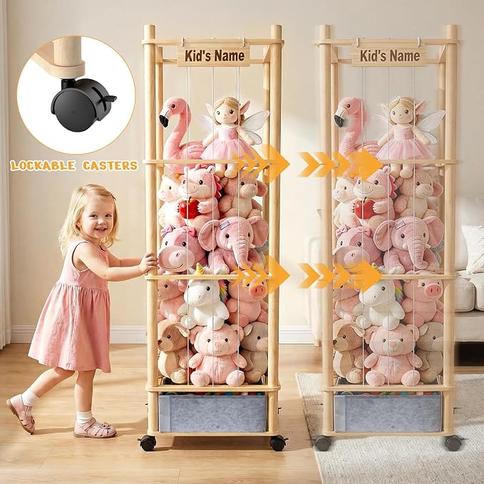 Stuffed Animal Storage with Toys Tray, 57In Large Wooden Stuffy Plushies - Image 6