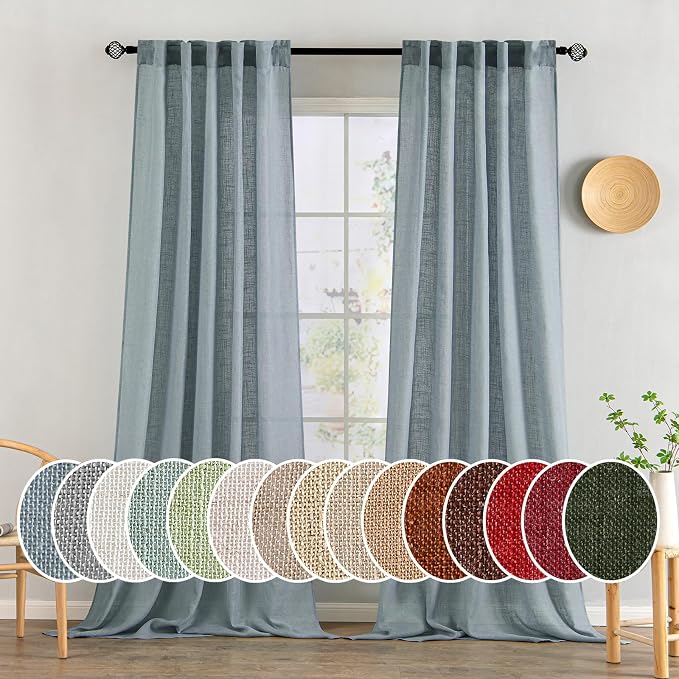MIULEE Dusty Blue Linen Curtains 52x108 Inch Long Soft Thick Linen Textured | by MIULEE