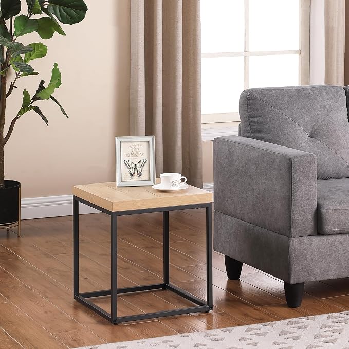 CENSI Modern Square End Table, Extra Thick 1.6" Wood Top & Metal Frame - Image 5