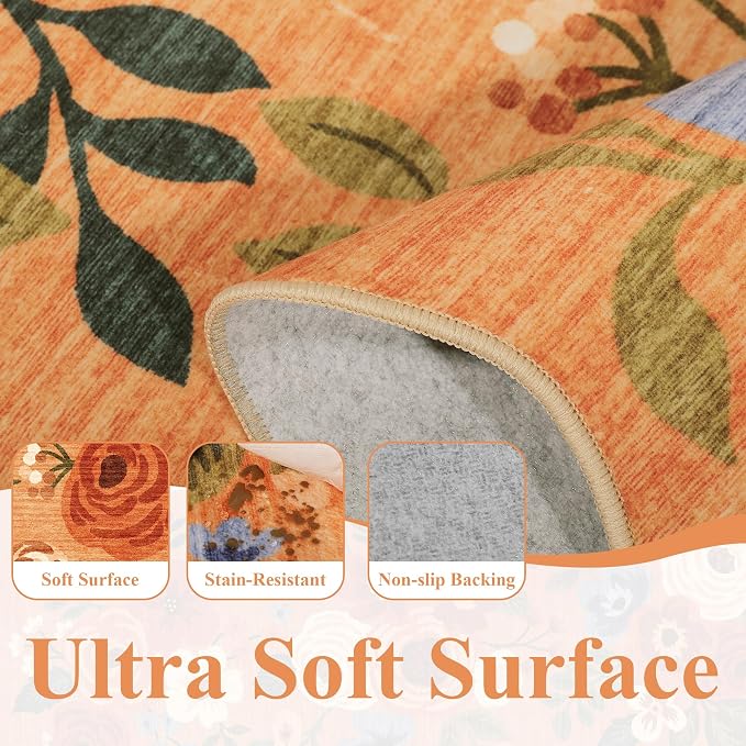 DUKINO 5x7 Area Rugs for Bedroom, Floral Washable Rug Non Slip, Stain Resistant - Image 8