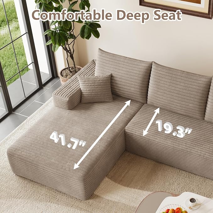 95" Cloud Sectional Couch with L-Shape Chaise, Modular Comfy Sofa Chaise Longue - Image 5