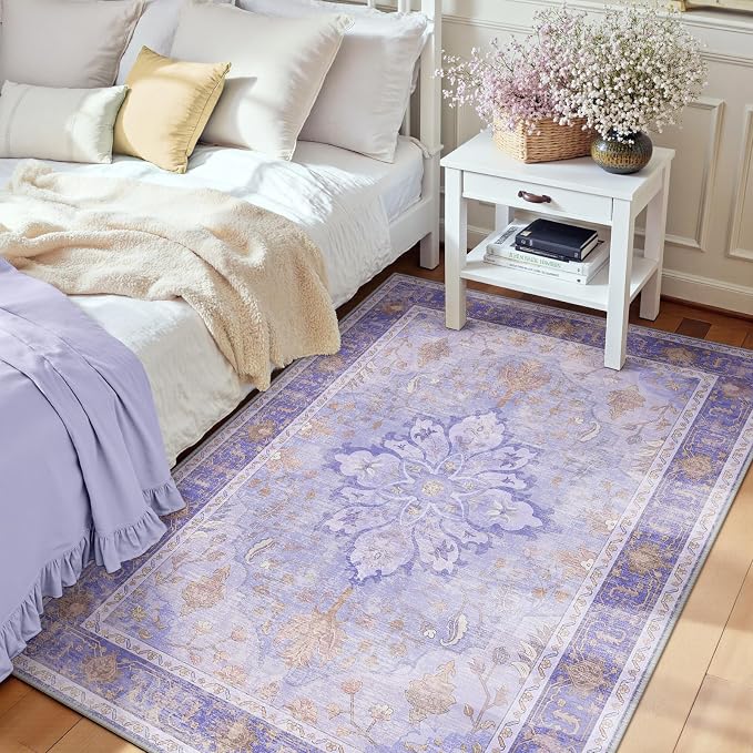 RELEANY Washable Area Rug, Water Repellent, Pet Friendly, Vintage Floral Boho by RELEANY