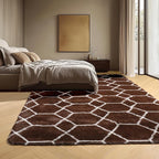 5x7 Area Rugs for Living Room Bedroom, Fluffy Brown and White Geometric Rug | - Image 8