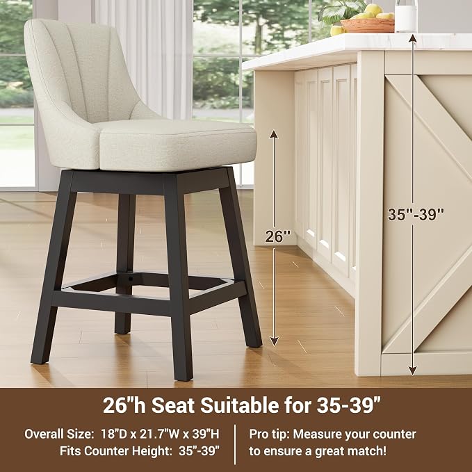YaFiti Swivel Bar Stools with Backs, Linen Fabric Extra Upholstered Counter - Image 6