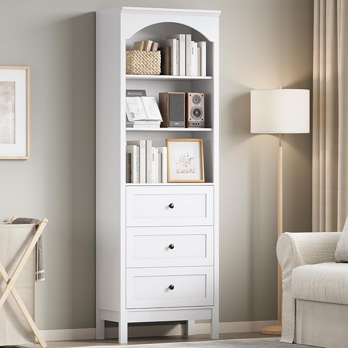 Bookshelf with Drawers, Floor Standing Display Storage Cabinet - Image 8