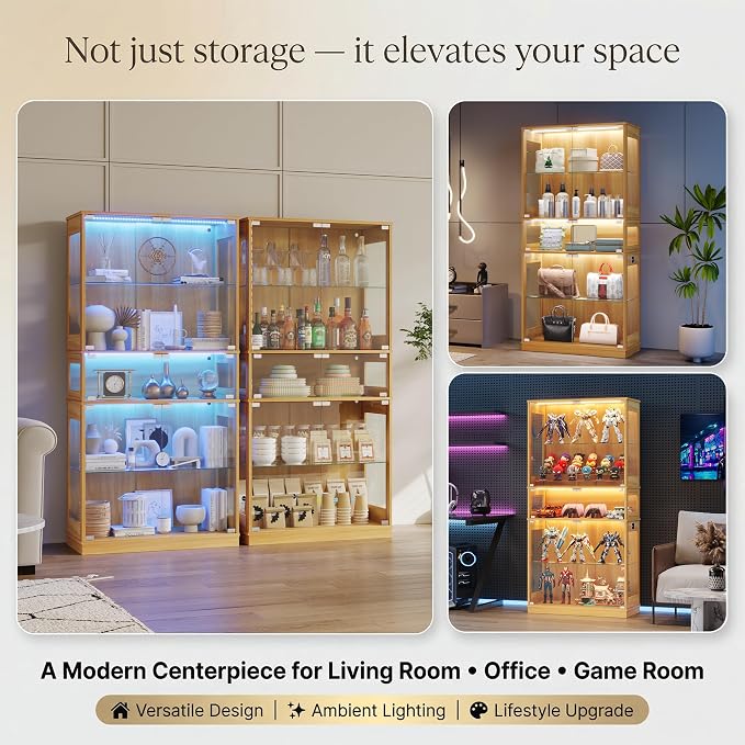 Display Cabinet with Glass Doors & LED Lights, 5 Tier Lighted Display Case - Image 6