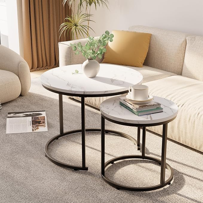 aboxoo Round Nesting Coffee Table Side Table Set of 2 End Tables - Image 4