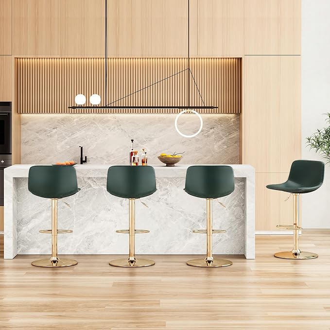 Adjustable Bar Stools Set of 2, Mid Century Modern Swivel Bar Stools, - Image 4