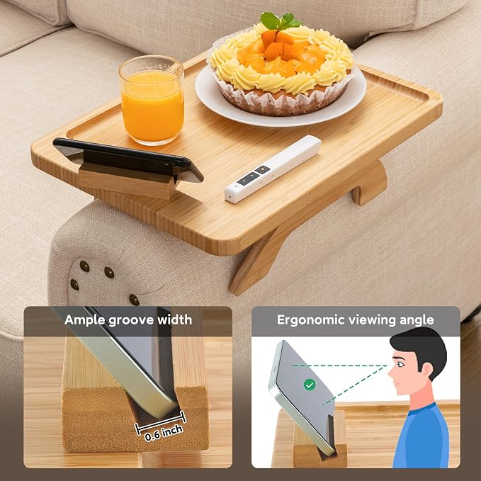 SINWANT Couch Arm Tray, Bamboo Sofa Clip on Side Table, Foldable Couch Armrest - Image 8