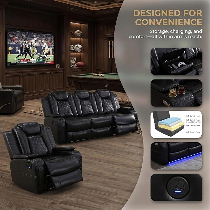 3-Piece Leather Power Recliner Sofa Set - Image 4